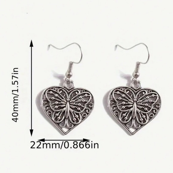 Any 3/$25! Antiqued Silver Butterfly Boho Heart Drop Earrings and - Picture 4 of 6